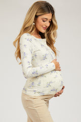 Light Blue Floral Long Sleeve Henley Maternity Top