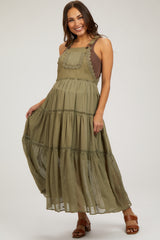 Olive Overall Crochet Lace Tiered Maternity Dress