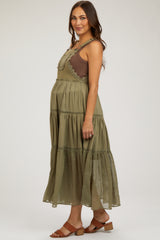 Olive Overall Crochet Lace Tiered Maternity Dress