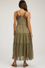 Olive Overall Crochet Lace Tiered Maternity Dress