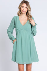 Mint Green V-Neck Long Sleeve Dress