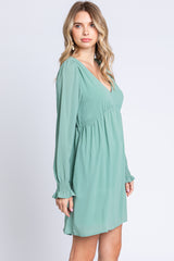 Mint Green V-Neck Long Sleeve Dress