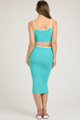 Aqua Contrast Trim Sleeveless Crop Maternity Skirt