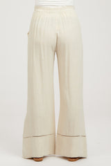 Beige Linen Wide Leg Lace Trim Maternity Pants