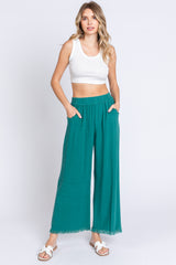 Teal Linen Frayed Hem Crop Maternity Pants