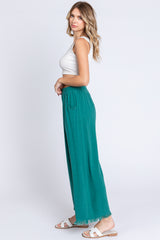 Teal Linen Frayed Hem Crop Pants