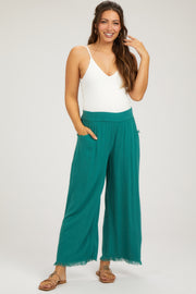 Teal Linen Frayed Hem Crop Maternity Pants