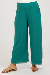 Teal Linen Frayed Hem Crop Maternity Pants