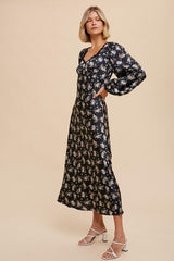 Midnight Sweetheart Neck Satin Floral Dress