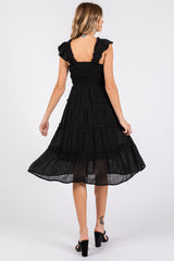 Black Sleeveless Smocked Tiered Midi Dress