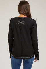 Black Long Sleeve Exposed Seam Maternity Top