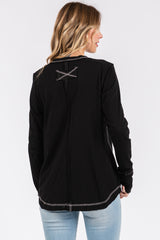 Black Long Sleeve Exposed Seam Top