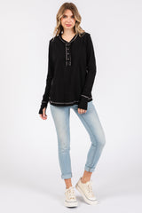 Black Long Sleeve Exposed Seam Top