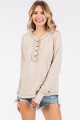 Beige Long Sleeve Exposed Seam Maternity Top