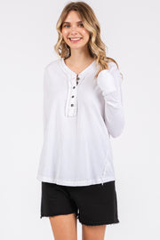 White Long Sleeve Exposed Seam Top