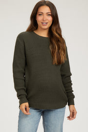 Olive Waffle Knit Round Hem Maternity Sweater