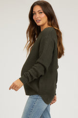 Olive Waffle Knit Round Hem Maternity Sweater