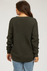 Olive Waffle Knit Round Hem Maternity Sweater