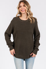 Olive Waffle Knit Round Hem Maternity Sweater