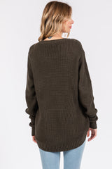 Olive Waffle Knit Round Hem Sweater