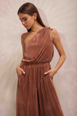 Dark Bronze Asymmetric Pleated Jumpsuit