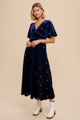 Midnight All Over Floral Embroidered Velvet Maxi Dress