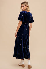 Midnight All Over Floral Embroidered Velvet Maxi Dress