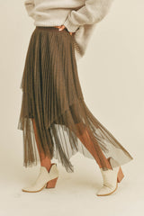 Bronze Metallic Mesh Pleated Skirt