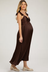 Brown Sleeveless Pleated Maternity Dress