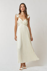 Cream Sleeveless Pleated Dress