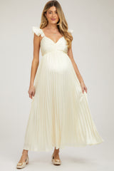 Cream Sleeveless Pleated Maternity Dress