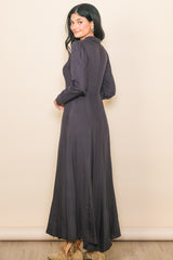 Charcoal Collared Button Down Long Sleeve Maxi Dress