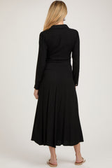 Black Collared Button Down Long Sleeve Maternity Maxi Dress