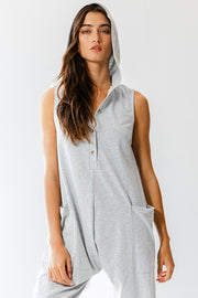 Heather Grey Hooded Button Up Jumpsuit