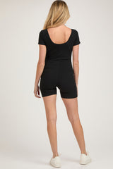 Black Fitted Short Sleeve Maternity Romper