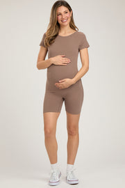 Mocha Fitted Short Sleeve Maternity Romper