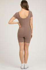 Mocha Fitted Short Sleeve Maternity Romper