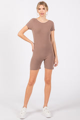 Mocha Fitted Short Sleeve Maternity Romper