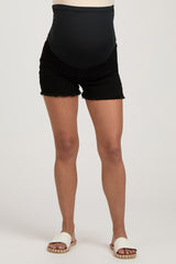 Black Fringe Maternity Jean Shorts