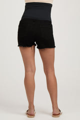 Black Fringe Maternity Jean Shorts