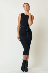 Black Rib Knit Sleeveless Maternity Midi Dress