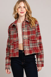 Red Plaid Brush Cropped Shacket