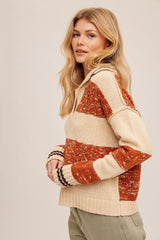 Terracotta Stripe Collared V Neck Sweater Pullover