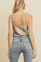 Mauve Satin Cowl Neck Cami Bodysuit