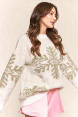 White Shiny Snowflake Fuzzy Sweater