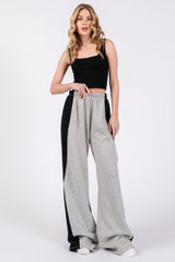 Heather Grey Contrast Side Wide Leg Fleece Maternity Lounge Pants