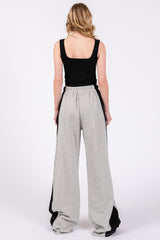 Heather Grey Contrast Side Wide Leg Fleece Lounge Pants