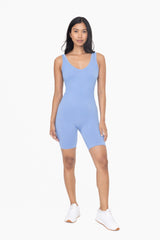 Light Blue Ribbed Sleeveless Fitted Maternity Romper