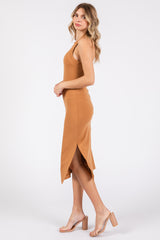 Camel Sleeveless Racerback Bodycon Dress