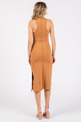 Camel Sleeveless Racerback Bodycon Dress